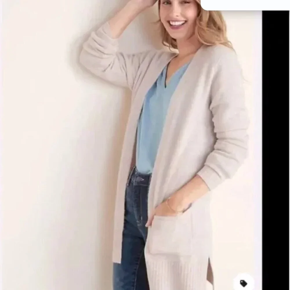 Old Navy Women's Size Medium Spongy Long-Line Cardigan Icelandic Mine Beige Rose